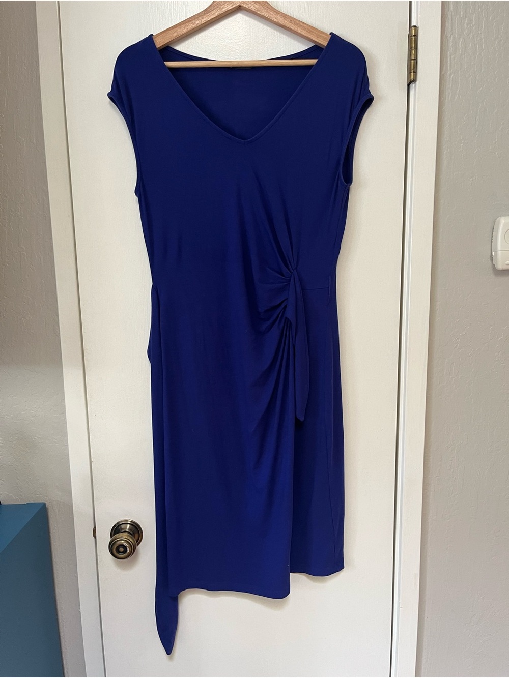 Esprit Cobalt Blue Side Tie Ruched Jersey Midi Dress L